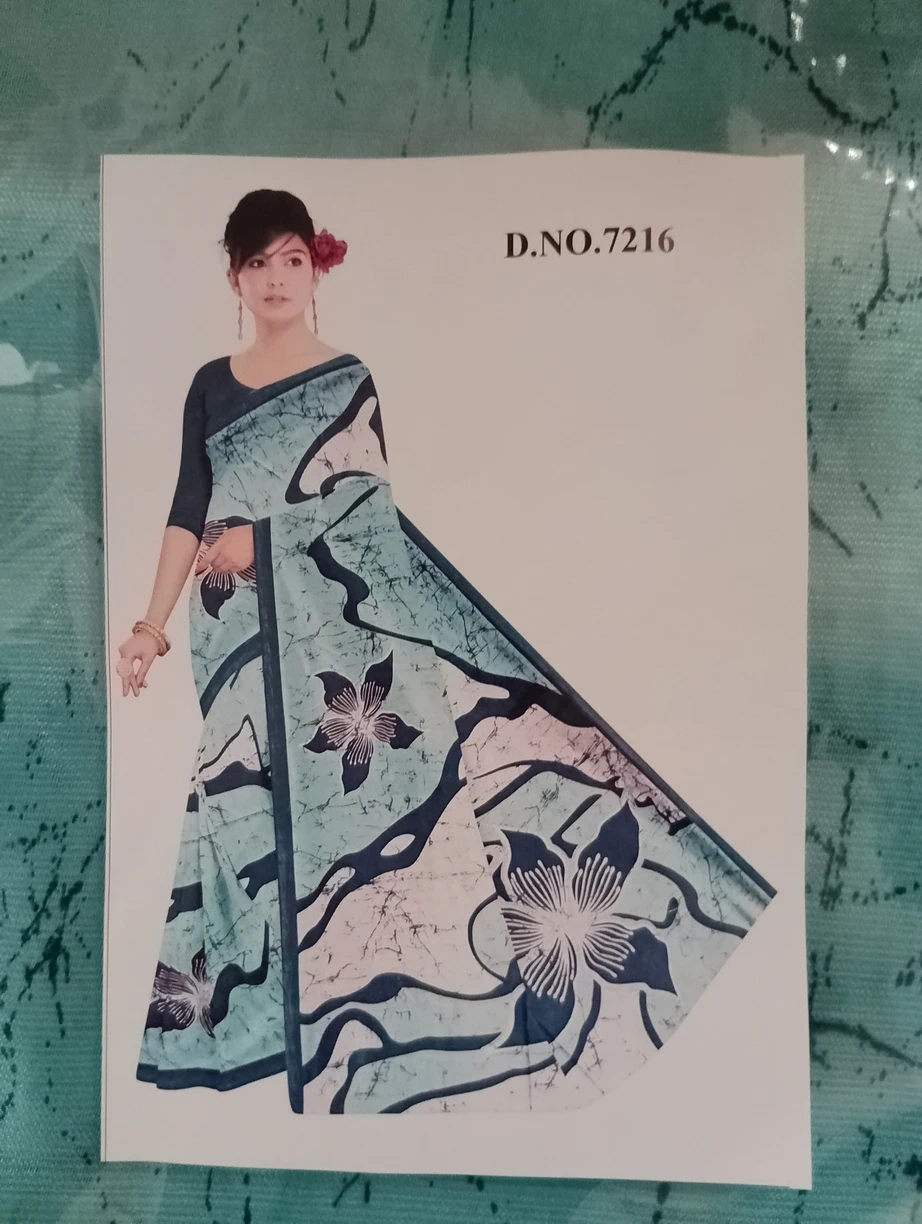 Cotton Silk Floral Printed Saree - Goldzen - Blue Aqua Mix